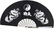 Gatuida Elegant Stainless Steel Frame Fan Polyester Material Chinese Long Pattern Folding Hand Fan for Tai Chi Dance Fitness