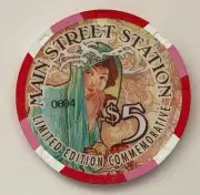 Main Street Station Alphonse Mucha $5 Casino Chip Las Vegas Numbered 0894