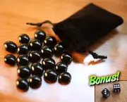 Tiny Dice Bag & Black Glass Gem Tokens, Life Energy Counters Gaming Stones MTG