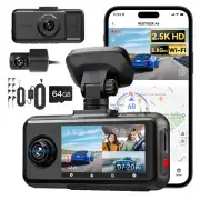 REDTIGER 3 Channel Dash Cam 2.5K, 3" Touch Screen 5.8GHz WiFi with Hardware kit