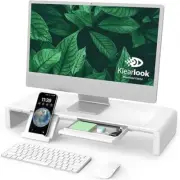 Foldable Computer Monitor Stand Riser with Storage Drawer & Phone Stand White