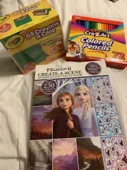 Frozen II Coloring book, Colored Pencil & Crayola 64 Crayons & Storage Bundle