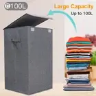 90L Extra Large Laundry Basket Cotton Linen Foldable Cloth Hamper Storage Grey