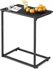 Black Side Table, C Shaped End Table for Couch, Small Sofa Table That Slide unde