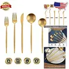 Elegant 20-Piece Gold Silverware Set with Smooth Edges - Family Dining Ready