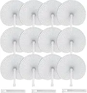 36 Pack Folding Paper Fans, Round Shape Handheld Fans for Wedding Party Favors, White Paper Fans with Plastic Handle, Small Accordion Fans for Party Birthday Decorative