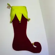 Christmas Stocking D Stevens Red Green Elf Boot With Jingle Bells 23" 18-3552