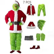 7pcs The Grinch Costume Christmas Cosplay Adult Santa Costume Outfits Set + Mask A Z 7PCS full set of clothes M