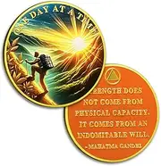 Mountaineer Sobriety Coin Sunrise Sober Coins One Day at a Time AA Chips and Medallion Alcoholics Anonymous Coin Recovery Anniversary Token Sobriety Gifts for Women Men