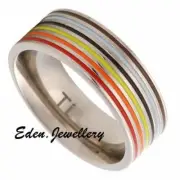 US$99 Charming Men TITANIUM Wedding Engagement Ring Multi-Colour Enamel Size 10