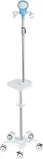 Rolling IV Pole W/Wheels & Tray Mobile IV Drip Stand Stainless Steel Adjustable 43'' to 79'' Height IV Stand w/4 Hooks Intravenous Holder for Hospital