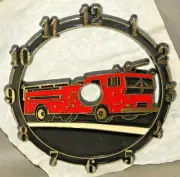 VINTAGE 1984 Ramar IND Plastic Clock Face Red Fire Truck 4" x 3.75"