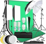 Abeststudio Photography Studio Lighting Kit 2X Softbox 4X Umbrella Continuous Lighting Set with 4 Backdrops 6.6ft x 10ft Background Stand Support System for Product Portrait Video Shooting