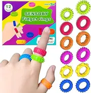 12 PCs Fidget Toys Kids Sensory Rings - Calming Down Spinner Rings for Kids, Anxiety Relief Toy, Fidgets for Classroom Prizes, Stocking Stuffers, Squish Sensory Toys for Autism, Fidgets School Office