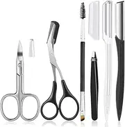 Eyebrow Trimmer Kit, 6 in 1 Eyebrow Scissors, Tweezer, Eyebrow Razor, Shaping Scissors & Brush for Women