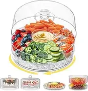 Blissify Ice Chilled Serving Tray, 4-in-1 Rotating Divided Serving Platter with Lid, Snack Dessert Cake Stand, Multi-Purpose Fruit Veggie Box for Party