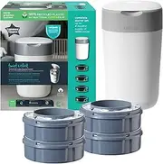 Tommee Tippee Twist and Click Advanced Nappy Bin, Eco-Friendlier System, Includes 4x Refill Cassette with Sustainably Sourced Antibacterial GREENFILM, White