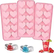 WADY 3 Pcs Ice Cube Mold Heart Silicone Ice Cube Tray, Heart Shape Mold, Ice Cube Tray for Candy, Chocolate, Jelly, Cocktails, Juice, Whiskey, Silicone Molds for Chocolate, Reusable (Pink)