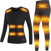[IMYOGI] Cozy Electric Heating Underwears Set, Man Woman Fleece Thermal Underwear Top and Pant 28 Areas Heated USB Battery Power