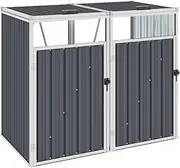 Double Garbage Bin Shed Grey 143x81x121 cm Galvanised Steel Storage for Wheelie Bins, Weather-Resistant with Lifting Lids