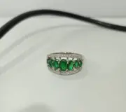 2Ct Oval Cut Simulated Emerald Women's Engagement Ring 14K White Gold Plated