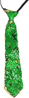[generic] Unisex Reversible Sequins Neck Tie Stage Show Halloween Parties Zippered Necktie Pre-Tied Neck Wear Fashion Collar