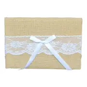 Hessian Burlap Wedding Guest Book with White Lace Trim & Ribbon Bow