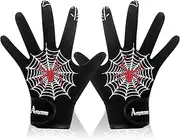 AMYESE Youth Baseball Softball Batting Gloves - Red Spider Sport Baseball Batting Gloves, Breathable Stretchy Firm Grip Softball Batting Gloves for Kids Girls Boys Batting Cage Batting Practice Games