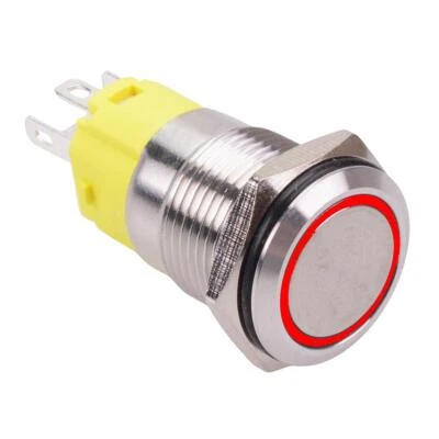 Red LED On-(On) Momentary 16mm Vandal Resistant Push Switch NO/NC