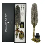 Vintage Feather Pen and Ink Set, Classic Series Pheasant Quill Pen with Carvi...