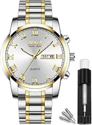 [BOSCK] Men's 42mm Analog Watch – Large Face, Luminous Hands, Stainless Steel Business Watch, Easy to Read, Classic Luxury Design, 30M Waterproof