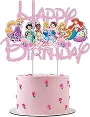 Pink Glitter Princess Cake Toppers For Girls, Pink Glitter Princess Cake Decorations Castle Party Decorations Theme Birthday Party Suppliers For Girls Princess Birthday Cake Decorations(Doubled-Sided)