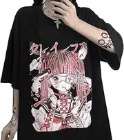 [FASANIY] Kawaii Harajuku Girl Women's T-Shirt Pastel Goth Clothes Anime Yamikawa Plus Size Tops Japanese Oversized