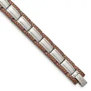 Stainless Steel Chisel Brushed With Textured Brown Ip-Plated Edges 8.75 Inch Link Bracelet