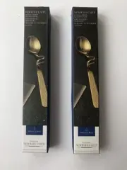 2 Villeroy & Boch Newwave Caffe Collection 7” Gold Plated Coffee Spoons NEW Box