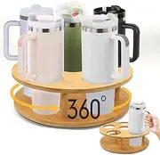 Water Bottle Organizer for Stanley Cup Holder 30 40 Oz Rotating Tumbler Organizer Holder Storage for Kitchen Cabinets Cup Organizer Holder Rack for Stanley Tumbler Yeti Cup Accessories (Wooden)