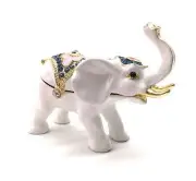 Waltz&F White Elephant Ring Holder Trinket Box Animal Figurine Collectible La...