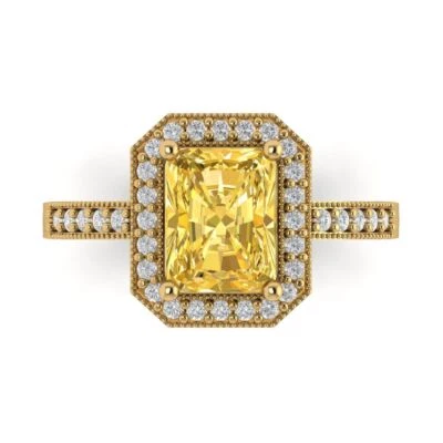 2.9Ct Emerald Cut Natural Citrine VVS1 Solid Gold Halo Engagement Promise Ring