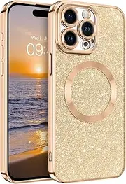 [GaoBao] for iPhone 15 Pro Max Case, Slim Fit iPhone 15 Pro Max Magnetic Case [Compatible with MagSafe] Luxury Sparkle Women Girls Shiny Phone Cases Covers for iPhone 15 Pro Max 6.7'', Gold Glitter