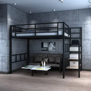 高架床上床下桌小戶型樓閣上鋪床省空間架子鐵藝高低雙人簡約現代 上床下桌床 簡約省空間 家居推薦 多功能鐵架床