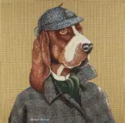 20" DECORATIVE TAPESTRY PILLOW COVER Sir Basset Hound DRESSED DOG CUSHION ACCENT