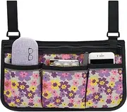 Wheelchair Side Bag, Wheel Chair Accessories Armrest Storage Pouch to Hang on Side, with Reflective Stripes, Fits Mobility Scooter, Walker, Rollator, for Men and Women, Unique Floral Design