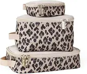Itzy Ritzy Packing Cubes for Travel – Set of 3 Packing Cubes or Travel Organizers; Each Cube Features a Mesh Top, Double Zippers and a Fabric Handle (Leopard)