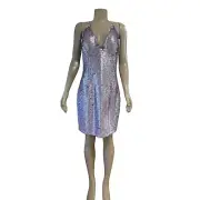 Aidan Mattox Sequin Cocktail Dress Womens 12 Mermaidcore V Neck Sleeveless Party