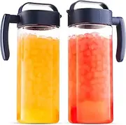 [Komax] Set of 2 Plastic Pitcher with lid | 2.1-Quart / 67.2-oz Tritan Plastic Water Pitchers | Hot & Cold Drink Pitcher | Juice, Lemonade, Sangria, Milk, and Iced Tea Pitcher | BPA Free & Spill-Proof