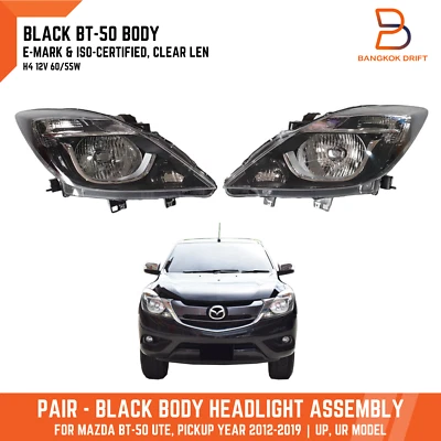 PAIR BLACK BODY HEADLIGHTS For MAZDA BT-50 BT50 PICKUP 2012-2019 UP UR + SOCKET