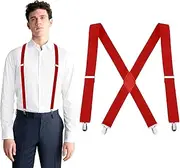 [Vesberkl] Men's Braces, Red Braces, Fire Brigade Costume, Men's Ski Trousers, Extra Strong, Wide Trousers Men, Construction Worker Costume Women, Red x 1