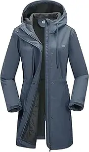 [33,000ft] Women’s Lightweight Softshell Jacket with Hood Waterproof Ladies Functional Jacket Fleece Lined Windbreaker Breathable Raincoat Hooded Long Coats for Hiking