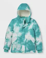 Cat & Jack Youth Girls Jacket XS 4/5 Teal Tie Dye Sherpa Lined Heavyweight Coat