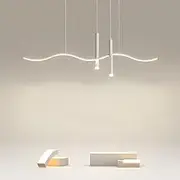 Dimming LED Linear Chandeliers for Dining Room White Long Wave Pendant Light with Spot Light Metal Iron Kitchen Island Ceiling Hanging Lamp for Living Room Office, Warm Cool White